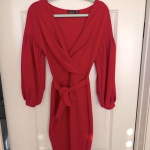 Red boohoo dress off the shoulder|Tall